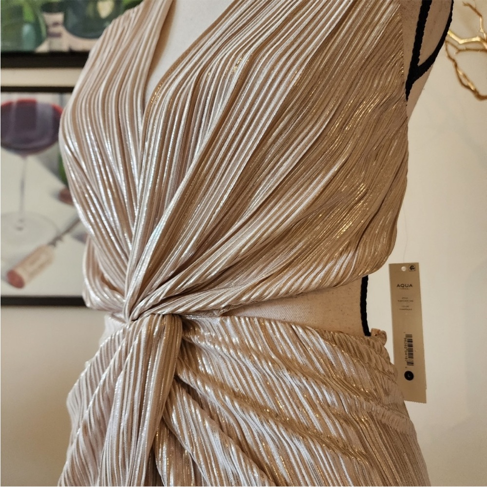 🔥Aqua Twist Front Cut-Out Metallic Gold Evening Gown - Picture 5 of 8